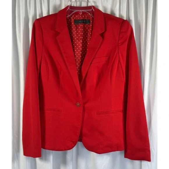 The Limited Red Single Button Blazer Polka Dot Lining M Preppy Academia 89-28 - Picture 10 of 13